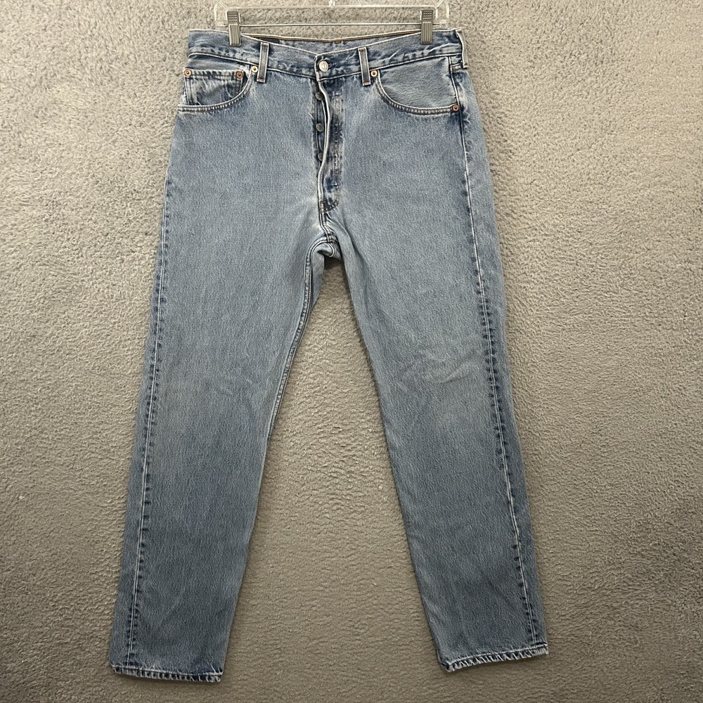 Vintage Levis Jeans Mens 34x34 Blue Denim 501 Straight Leg Button Fly American